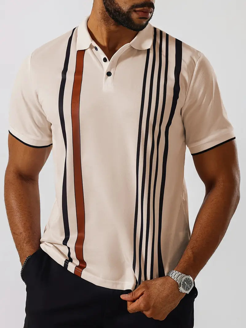 Męska koszulka polo - Slim Fit, Krótki rękaw, Pionowe paski, Klasyczny kołnierzyk