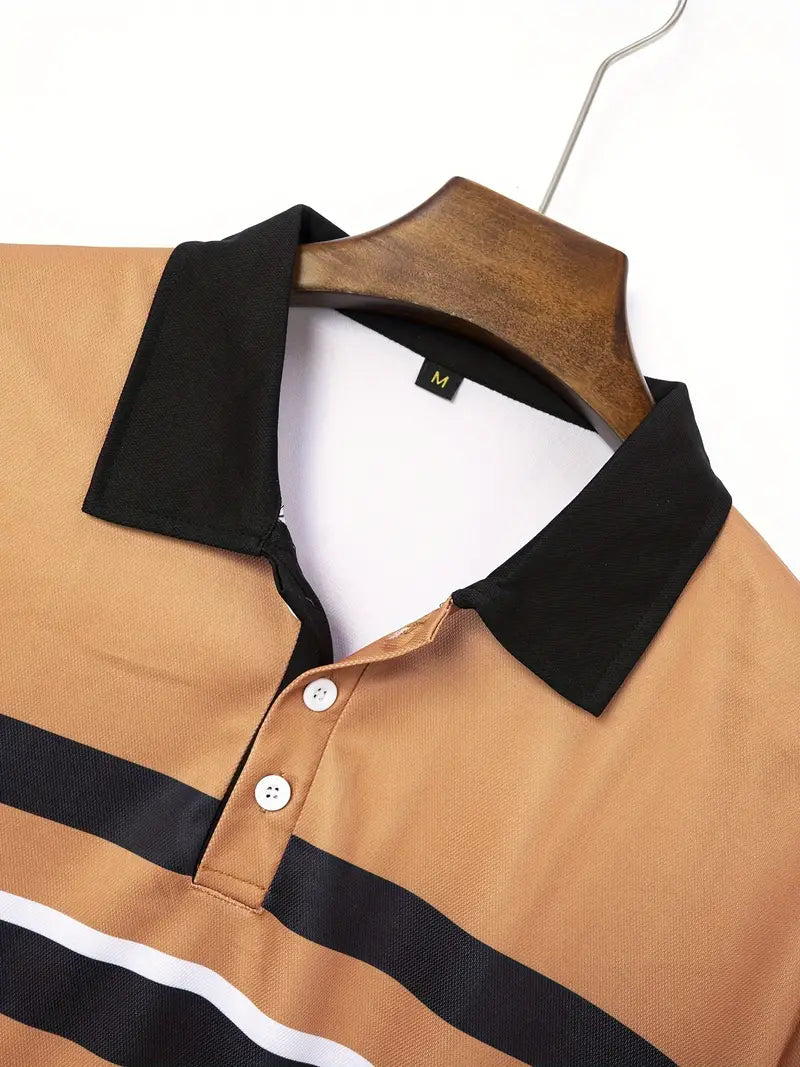 Polos pour hommes - Coupe classique - Col et poignets en contraste - Motif rayé sur la poitrine