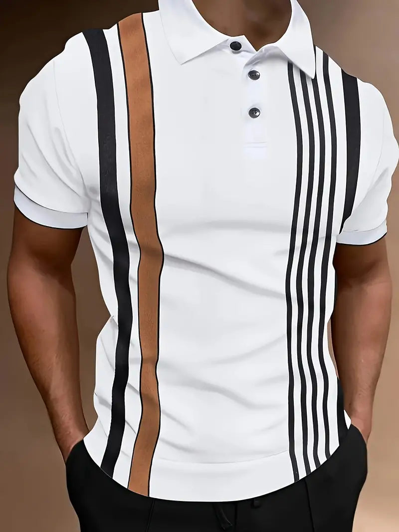 Męska koszulka polo - Slim Fit, Krótki rękaw, Pionowe paski, Klasyczny kołnierzyk