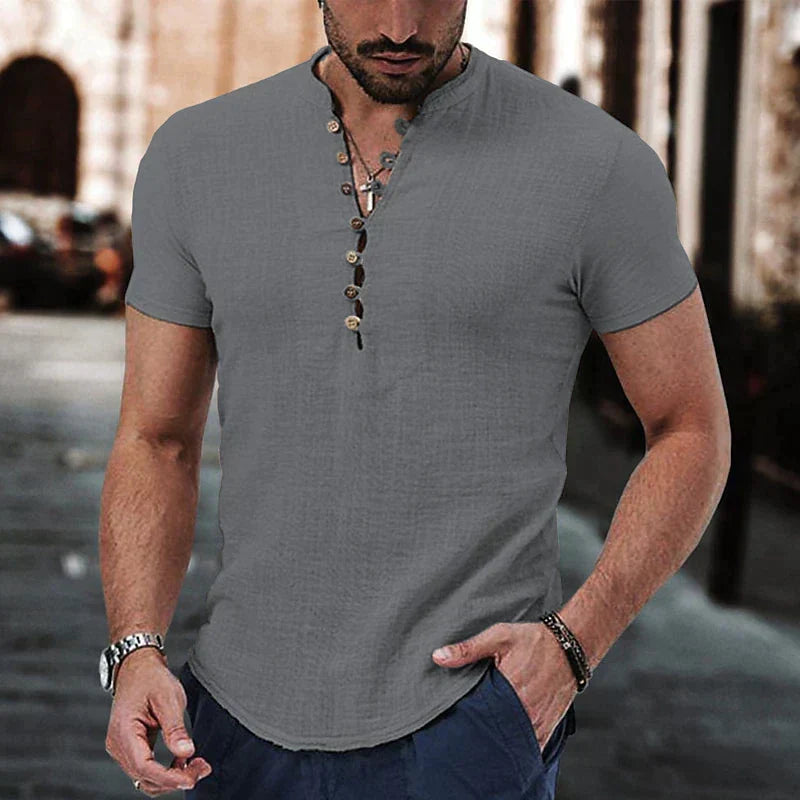 Modisches Herren-Henley-Shirt - Kurzarm, ultraleicht, atmungsaktive Baumwolle mit traditionellem Knopfverschluss