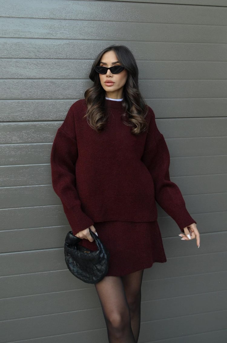 Herbstliches Damen Strickset – Weicher Premiumwolle Pullover und Rock