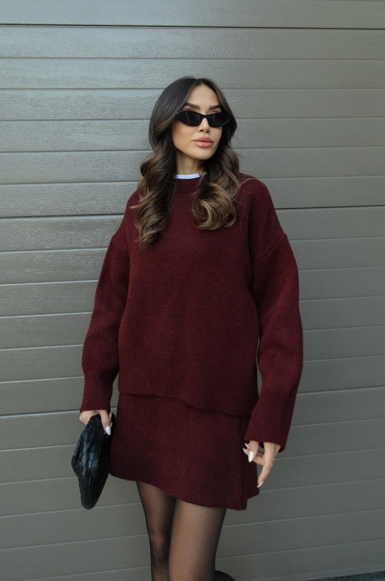Herbstliches Damen Strickset – Weicher Premiumwolle Pullover und Rock