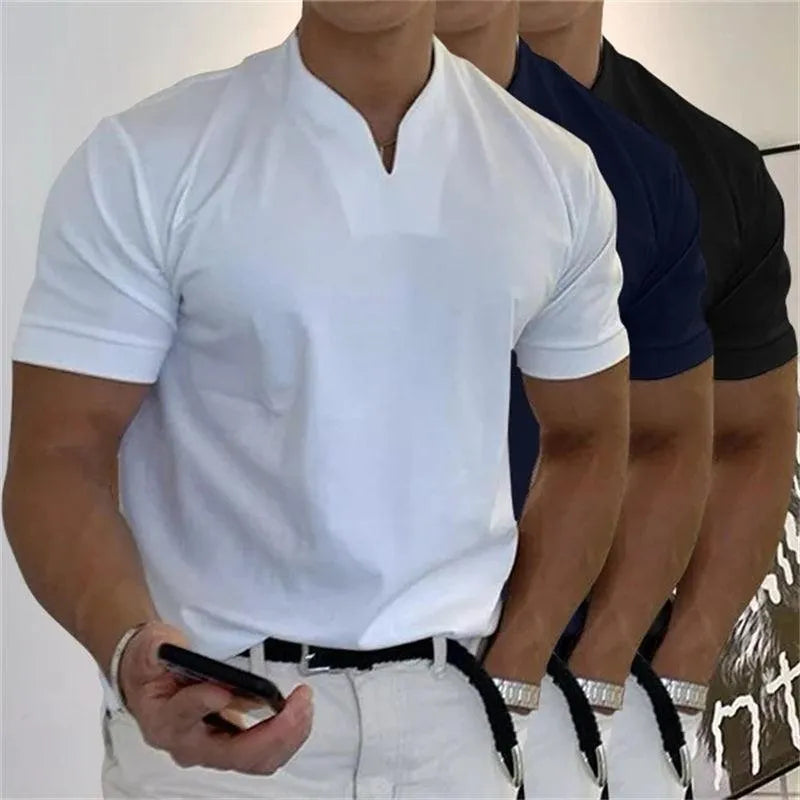 Men's Slim Fit V-Neck T-Shirt with Side Cuffs - Ideal for Casual Looks
