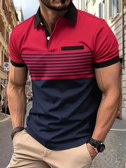 Koszulka polo męska - Slim Fit w paski - Krótki rękaw, casualowa i elegancka