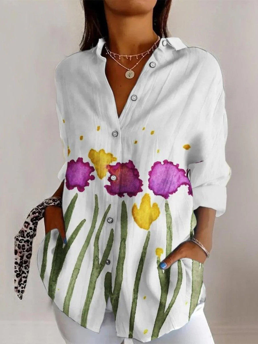 Elegante Bluse mit floralem Muster und V-Ausschnitt für einen stilvollen Auftritt