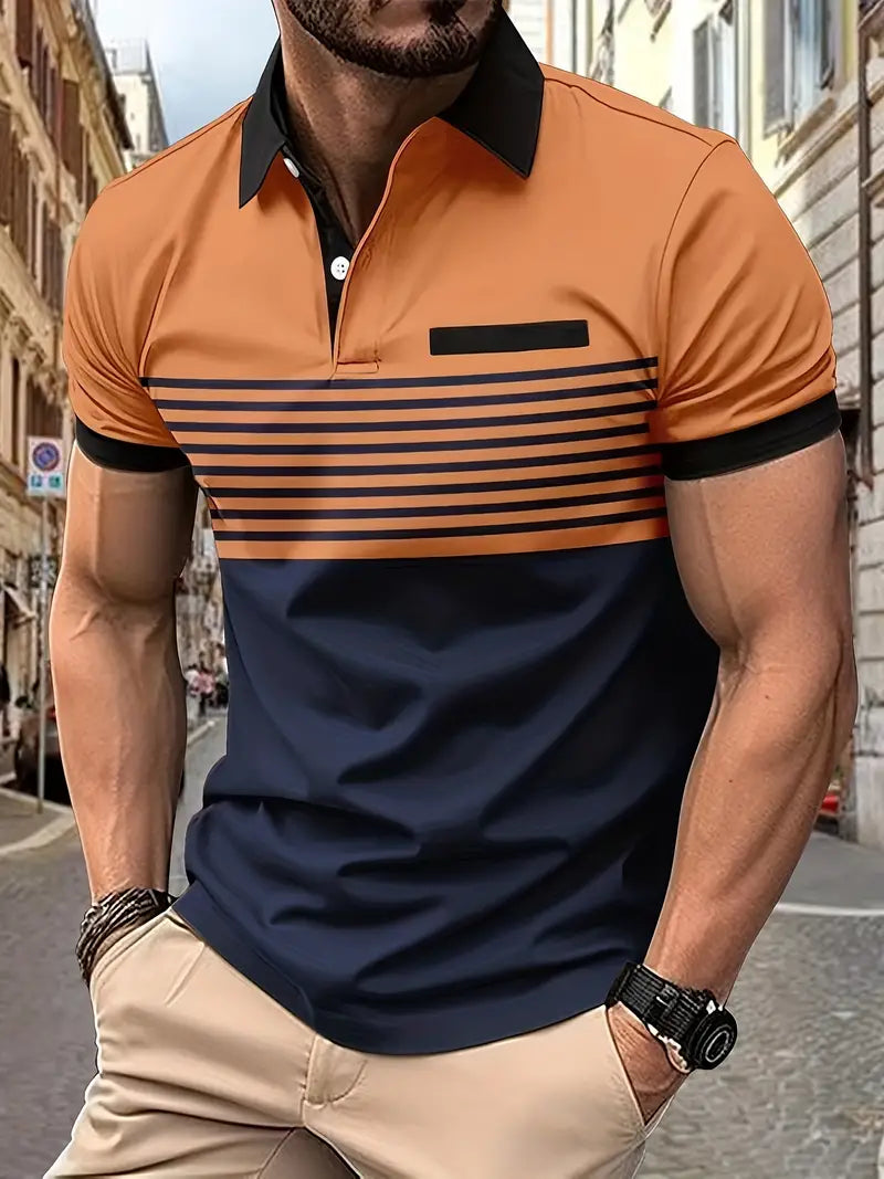 Men's Slim Fit Striped Polo Shirt - Short Sleeve, Casual & Stylish