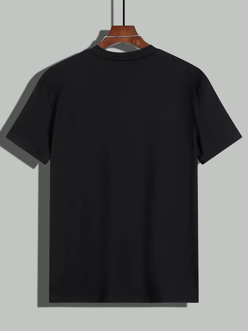 Men's Trendy Crew Neck T-Shirt with Vibrant Inserts - Comfortable Short Sleeve for Daily Wear