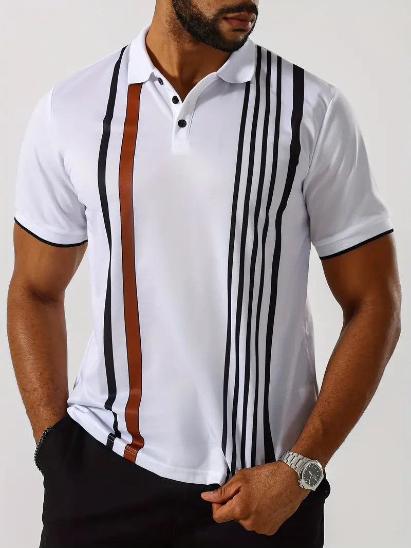 Męska koszulka polo - Slim Fit, Krótki rękaw, Pionowe paski, Klasyczny kołnierzyk