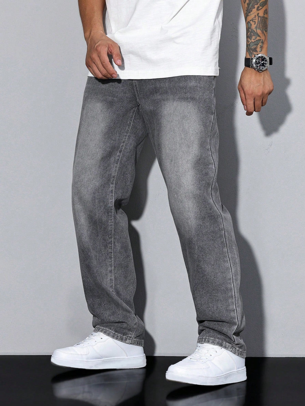 Herren Einfarbige Jeans – Lässige Passform mit Gerader Beinform