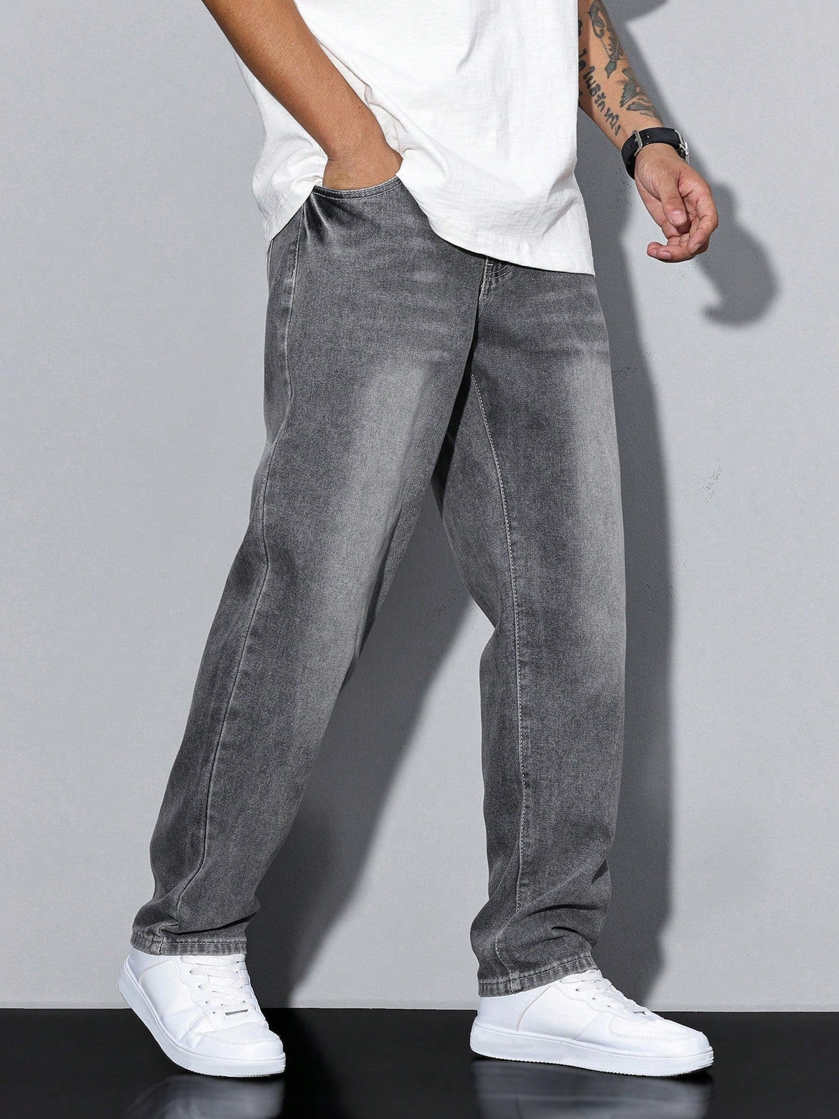 Herren Einfarbige Jeans – Lässige Passform mit Gerader Beinform