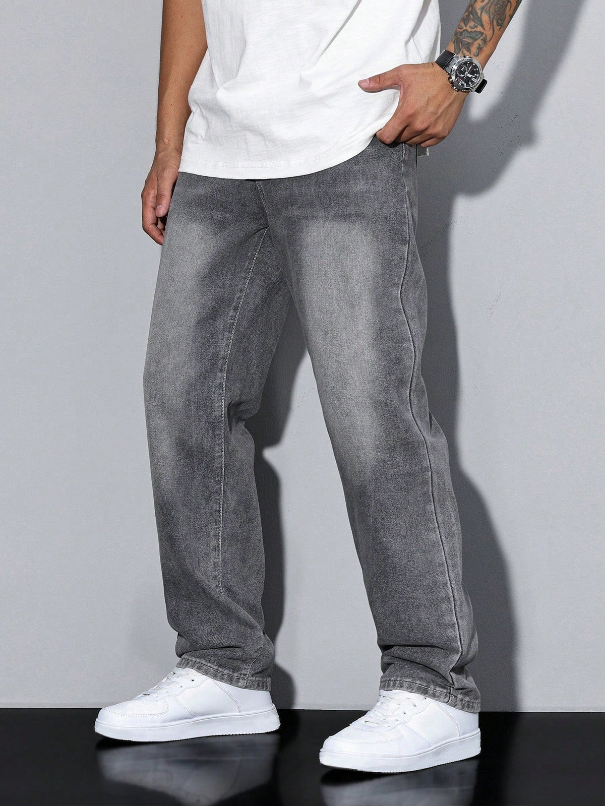 Herren Einfarbige Jeans – Lässige Passform mit Gerader Beinform