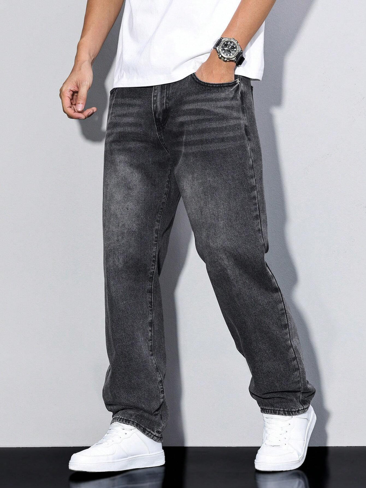 Herren Einfarbige Jeans – Lässige Passform mit Gerader Beinform