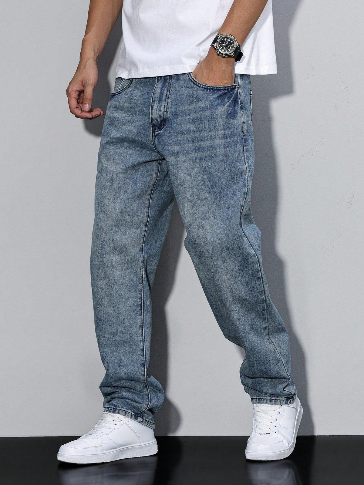 Herren Einfarbige Jeans – Lässige Passform mit Gerader Beinform
