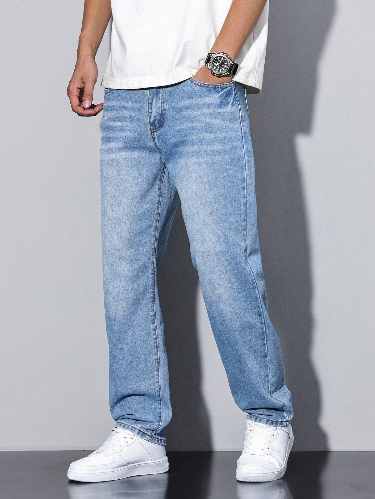 Herren Einfarbige Jeans – Lässige Passform mit Gerader Beinform