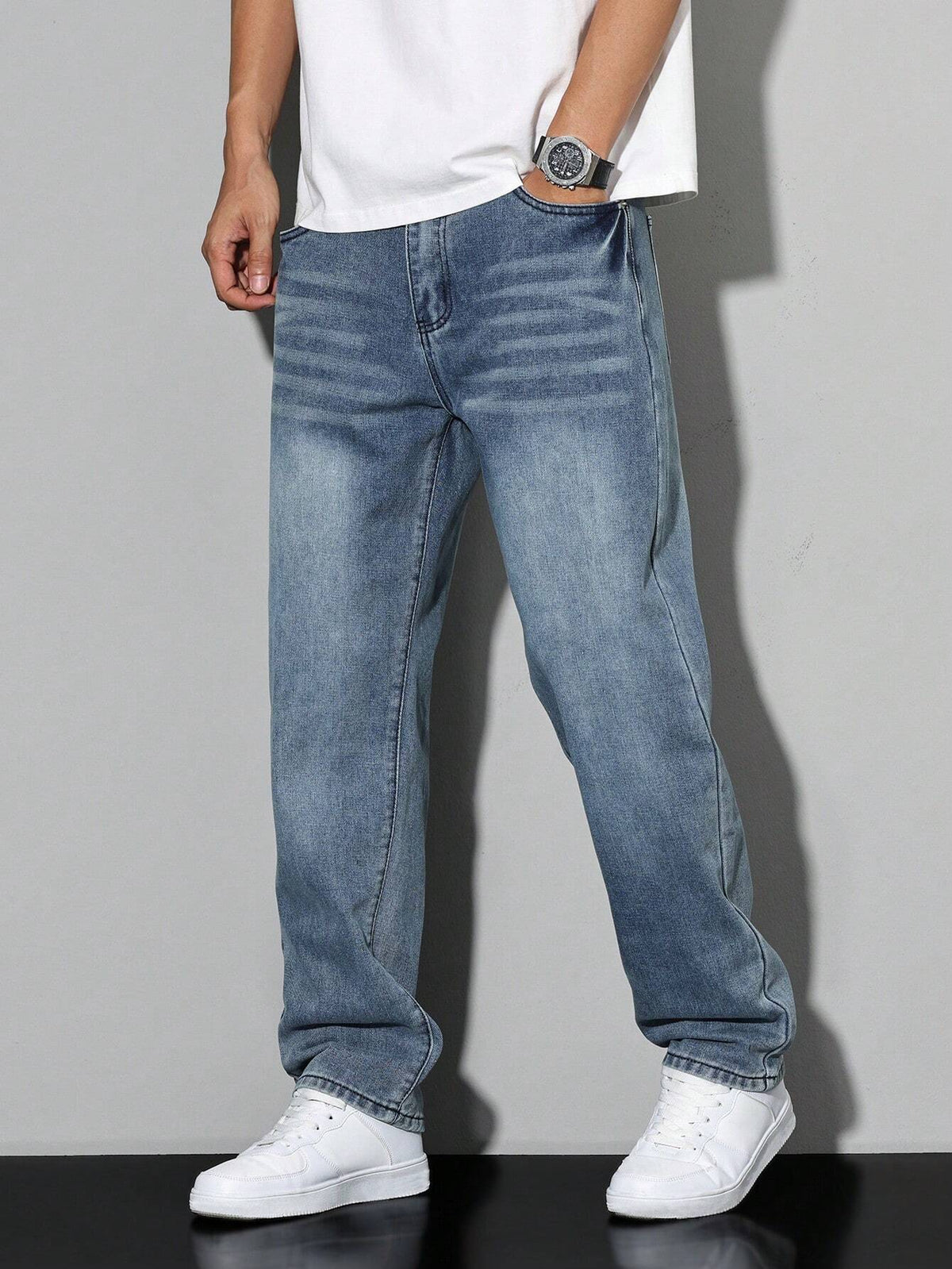Herren Einfarbige Jeans – Lässige Passform mit Gerader Beinform