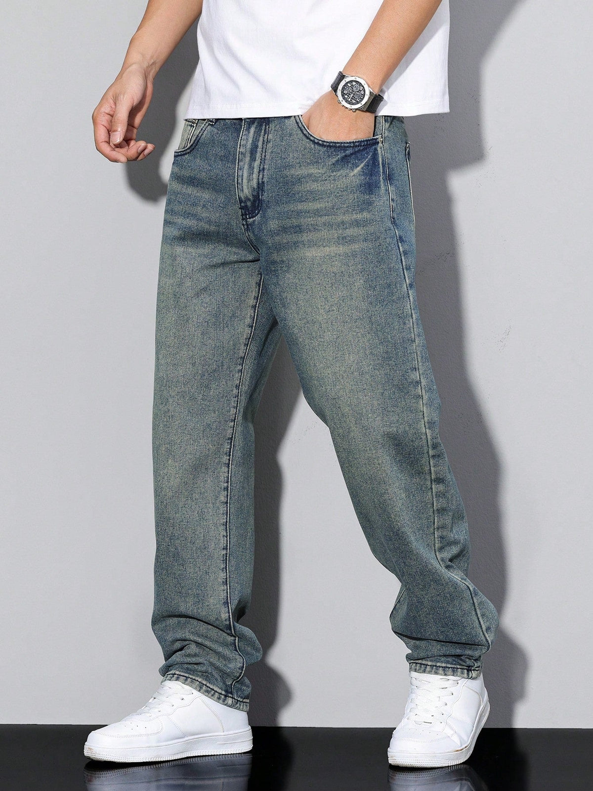 Herren Einfarbige Jeans – Lässige Passform mit Gerader Beinform