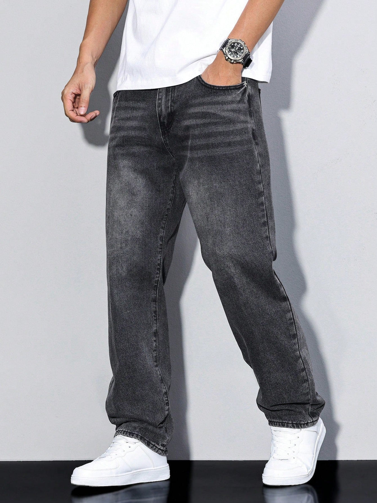 Herren Einfarbige Jeans – Lässige Passform mit Gerader Beinform
