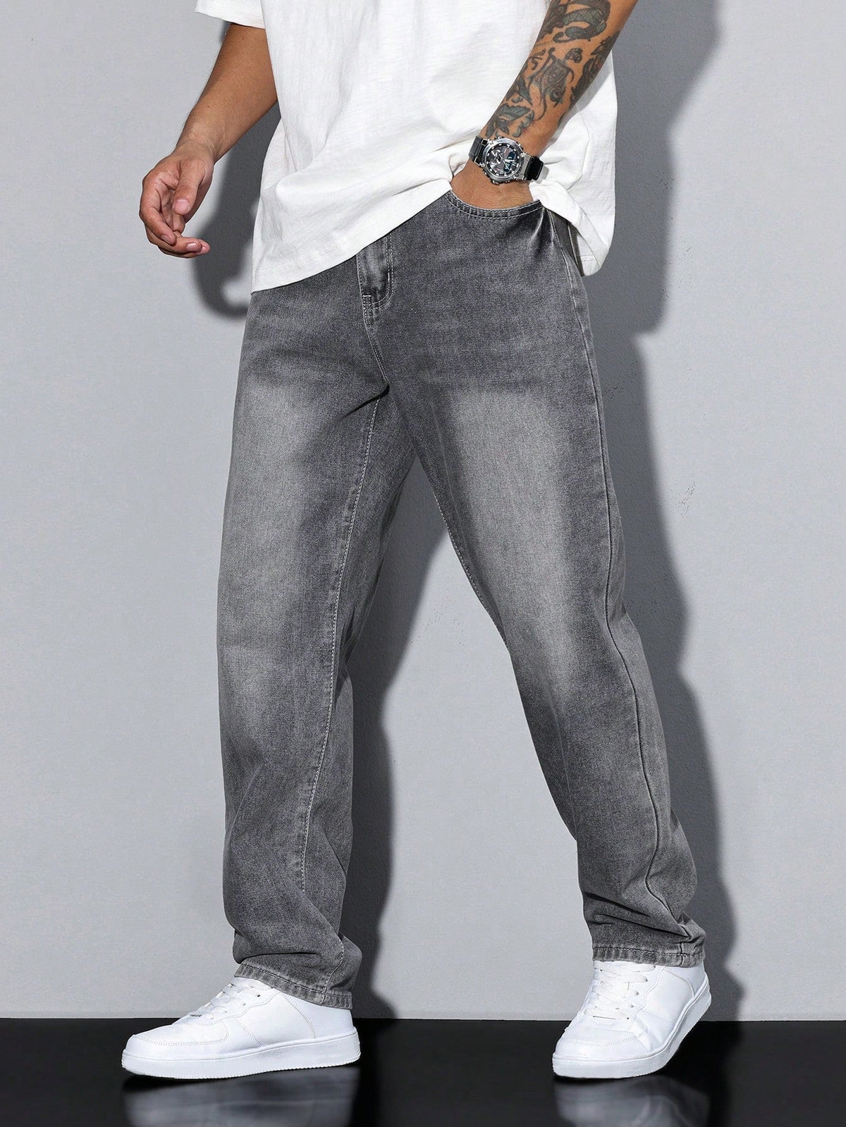 Herren Einfarbige Jeans – Lässige Passform mit Gerader Beinform