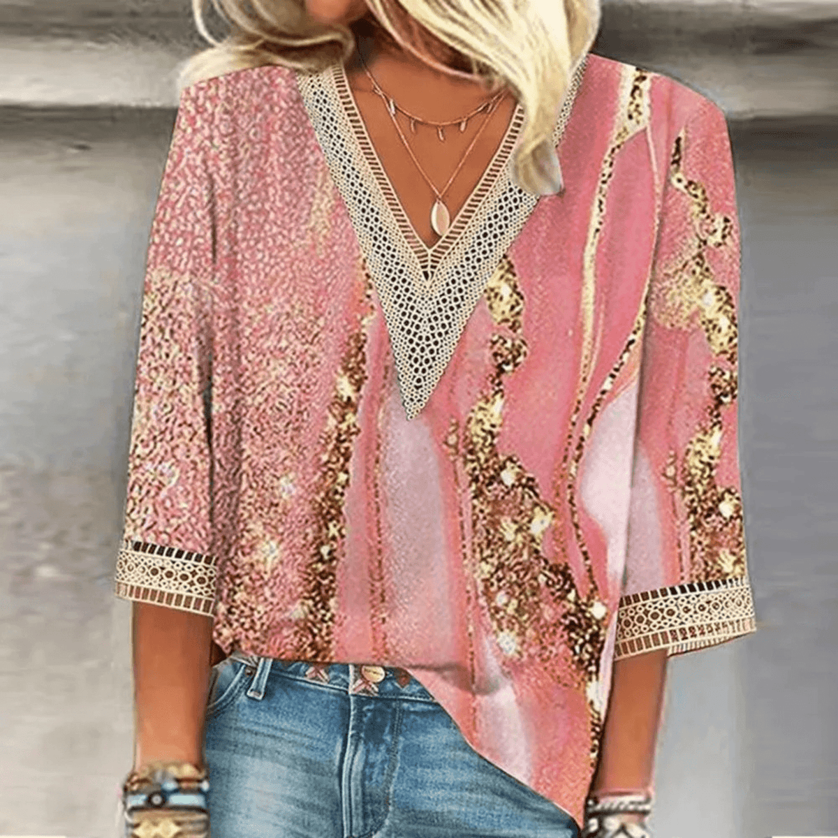 Leichte Damen Sommerbluse mit V-Ausschnitt