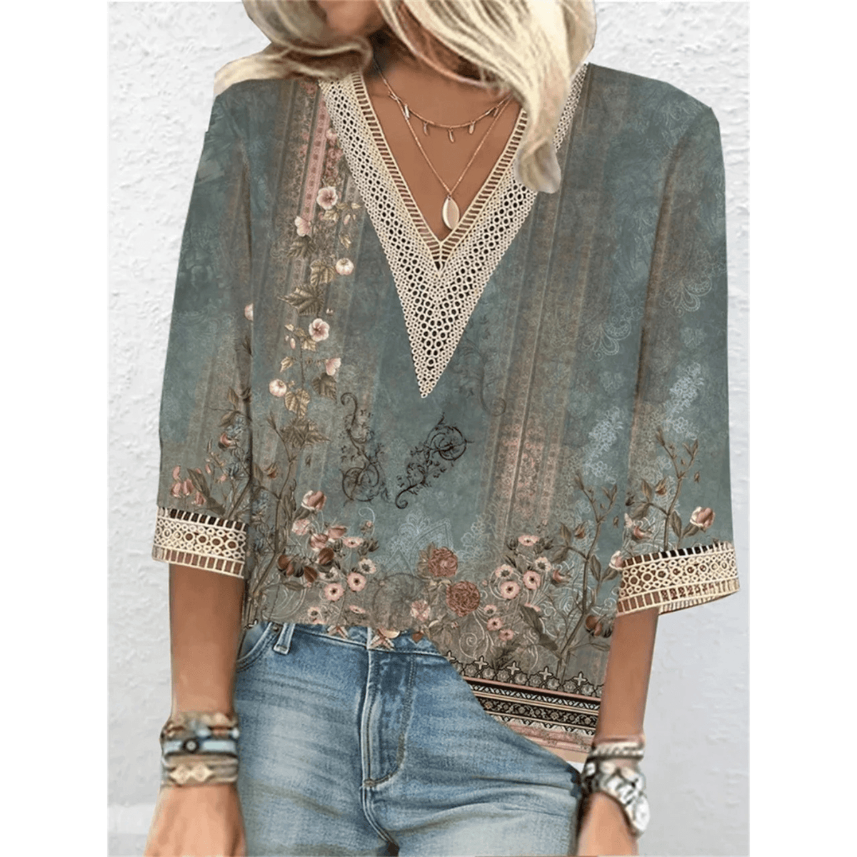Leichte Damen Sommerbluse mit V-Ausschnitt