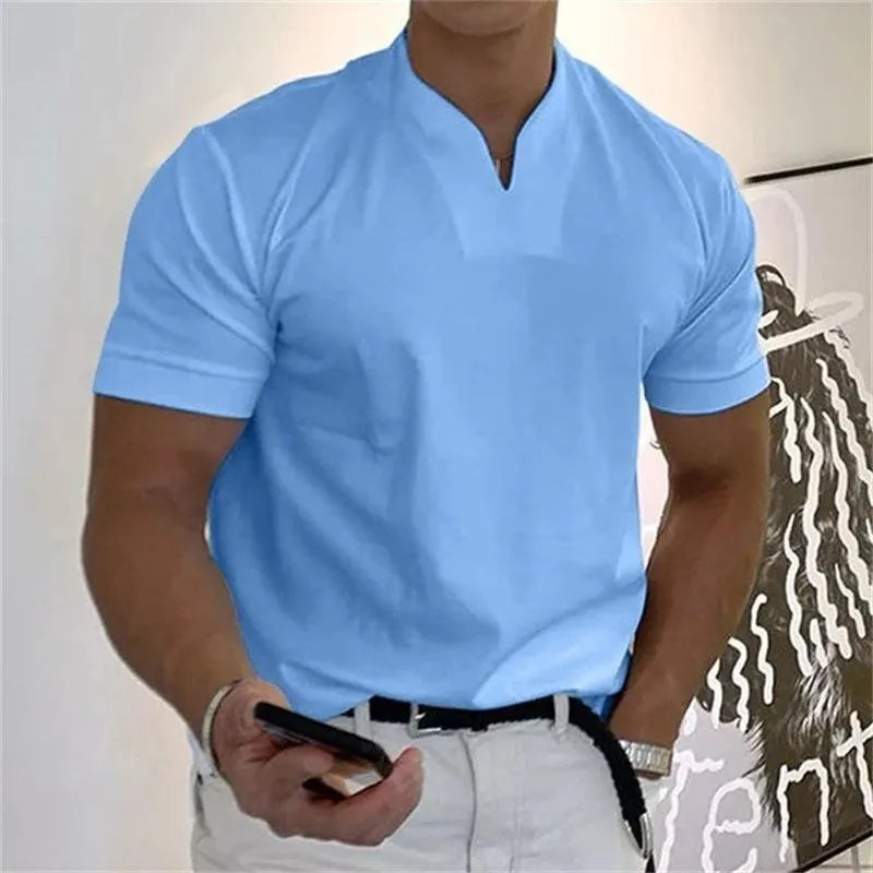 Men's Slim Fit V-Neck T-Shirt with Side Cuffs - Ideal for Casual Looks