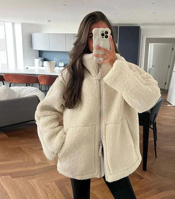 Frühlings Damen Oversize Teddy-Fleece-Jacke – Warme Polarschicht im lässigen Stil