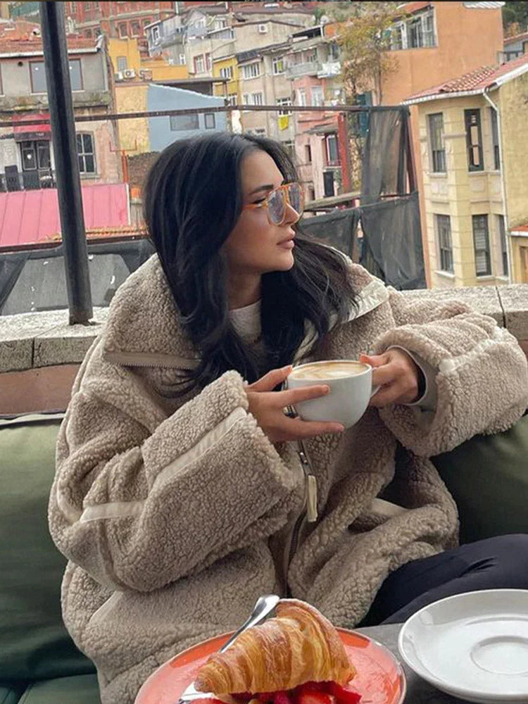 Frühlings Damen Oversize Teddy-Fleece-Jacke – Warme Polarschicht im lässigen Stil