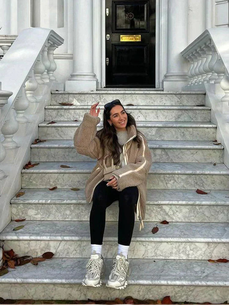 Frühlings Damen Oversize Teddy-Fleece-Jacke – Warme Polarschicht im lässigen Stil