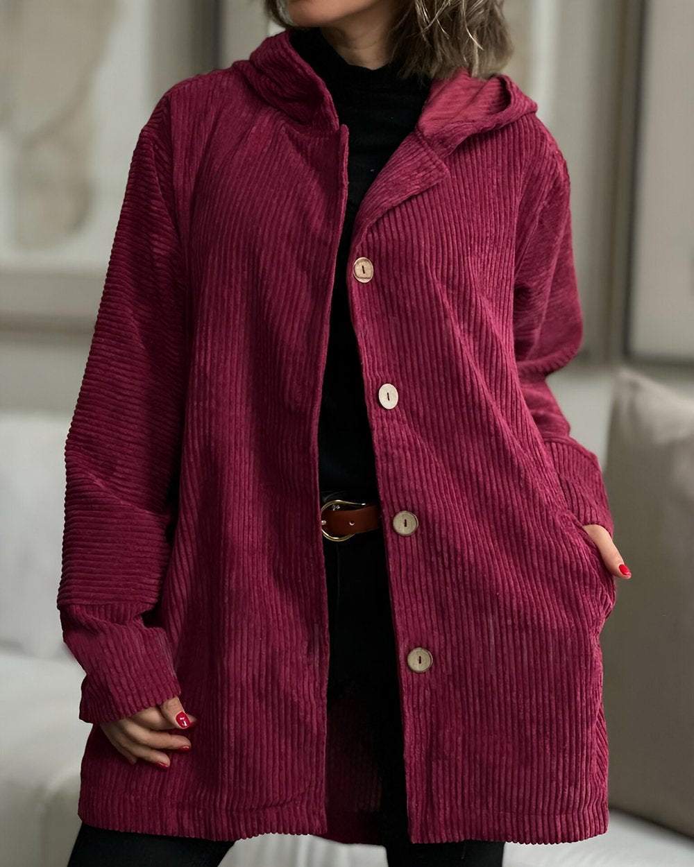 Elegante, leichte oversized Damen-Wolljacke für den Frühling