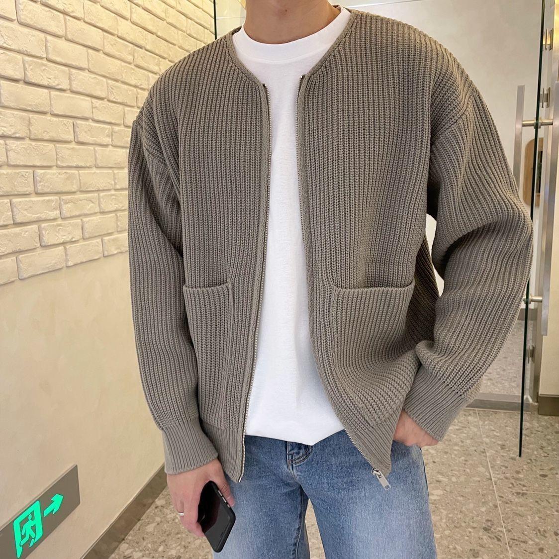 Herren Herbst-Wollstrickcardigan, lässiger offener Pullover