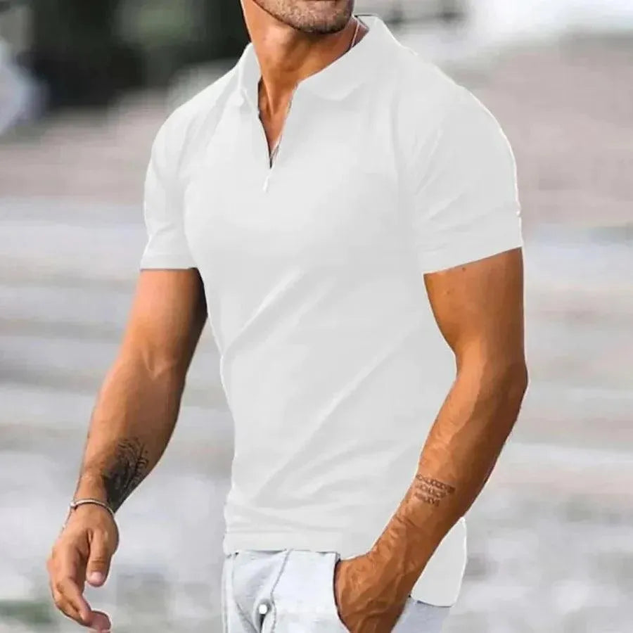 Camisas Polos para Hombre - Slim Fit - Manga Corta - Cuello con Cremallera - Algodón Elástico