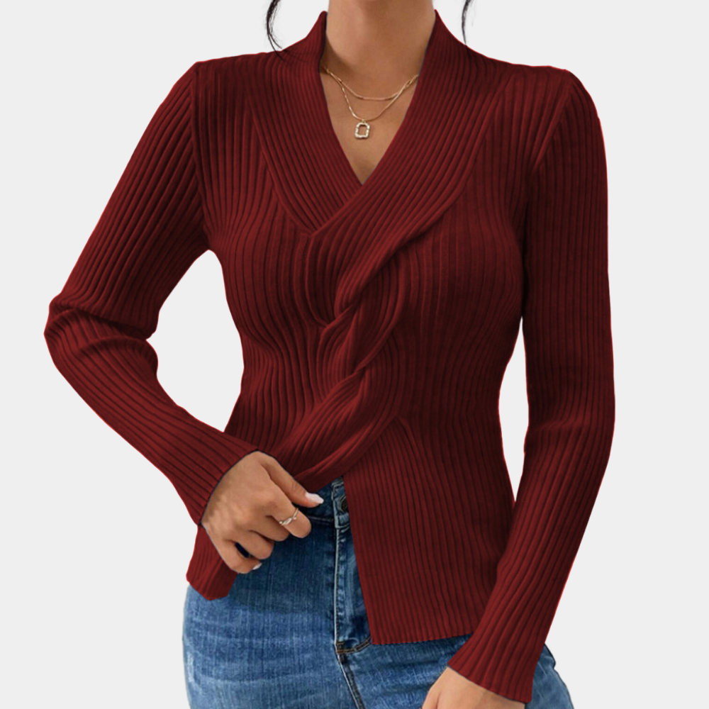 Maelle - Eleganter V-Ausschnitt Strickpullover für Damen