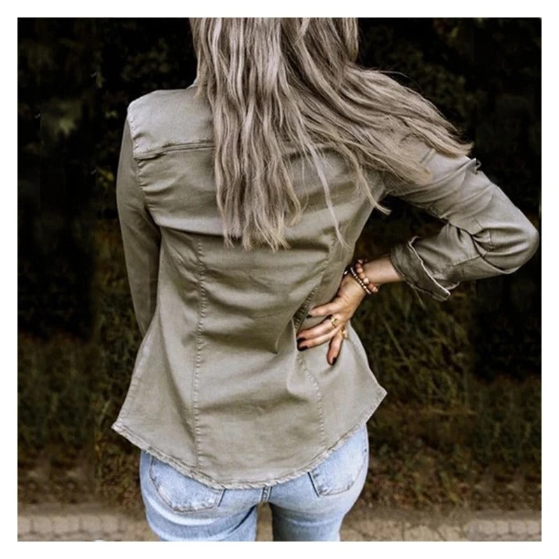 Leichte Baumwoll-Damenjeansjacke im klassischen Stil für den Frühling – lässig und elegant