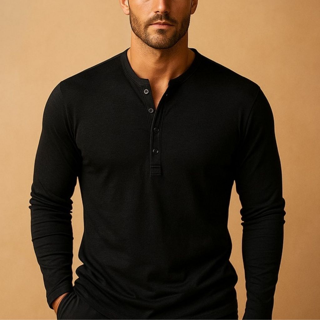 Herren Slim Fit Langarm-Henley-Shirt