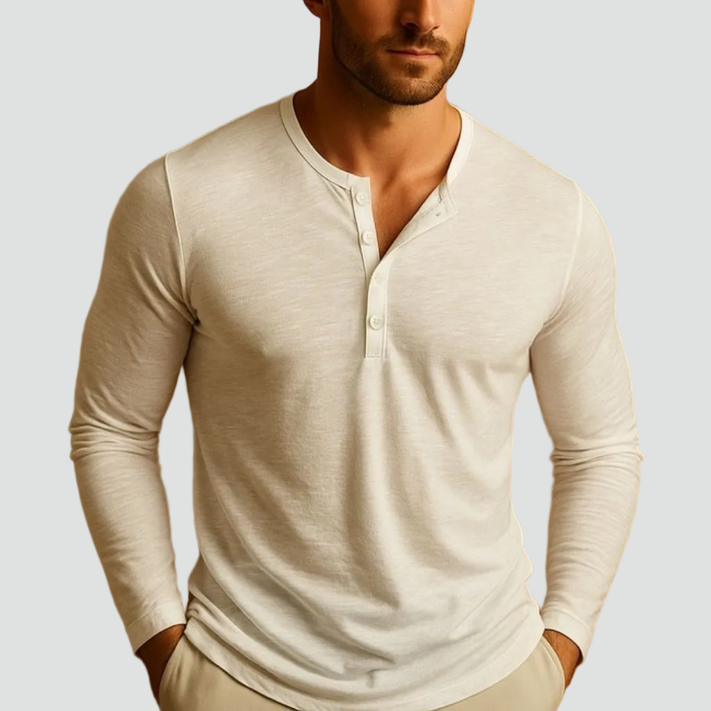 Herren Slim Fit Langarm-Henley-Shirt