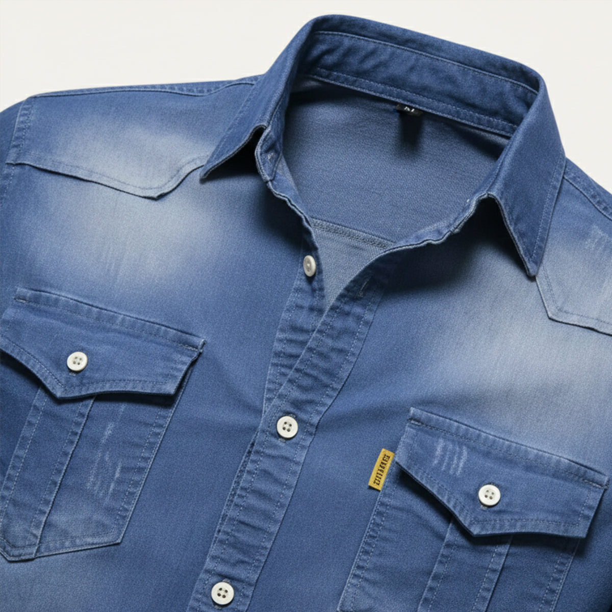Herren Langarmjeanshemd mit Knöpfen