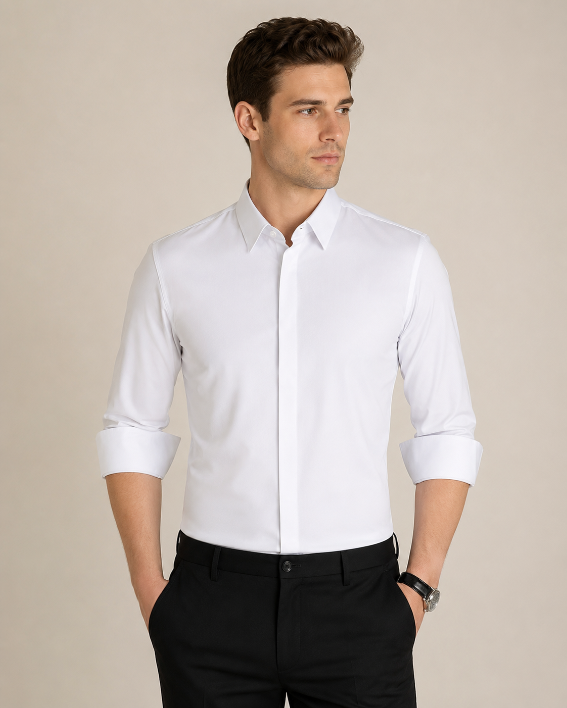 Men's Long Sleeve Summer Shirt with Johnny Collar