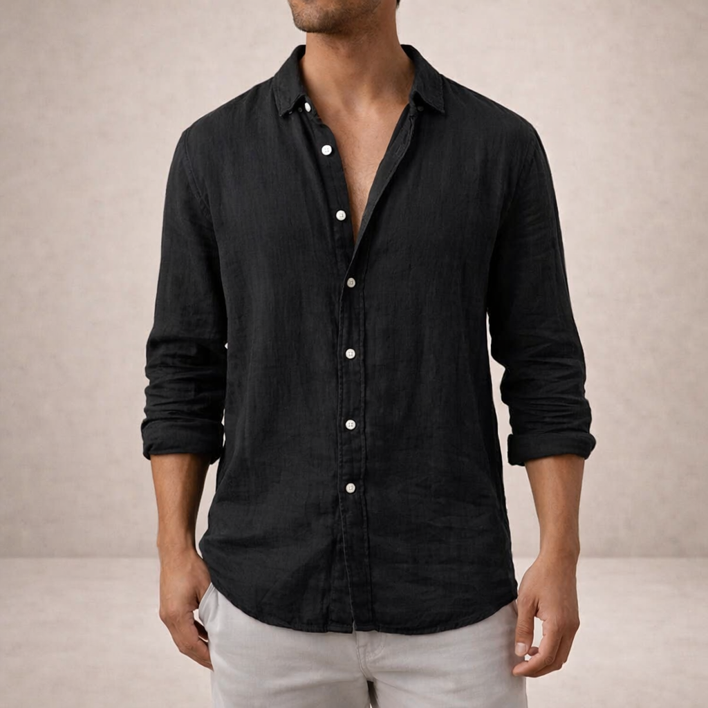 Men's Regular Fit Long Sleeve Linen Shirt for Summer
