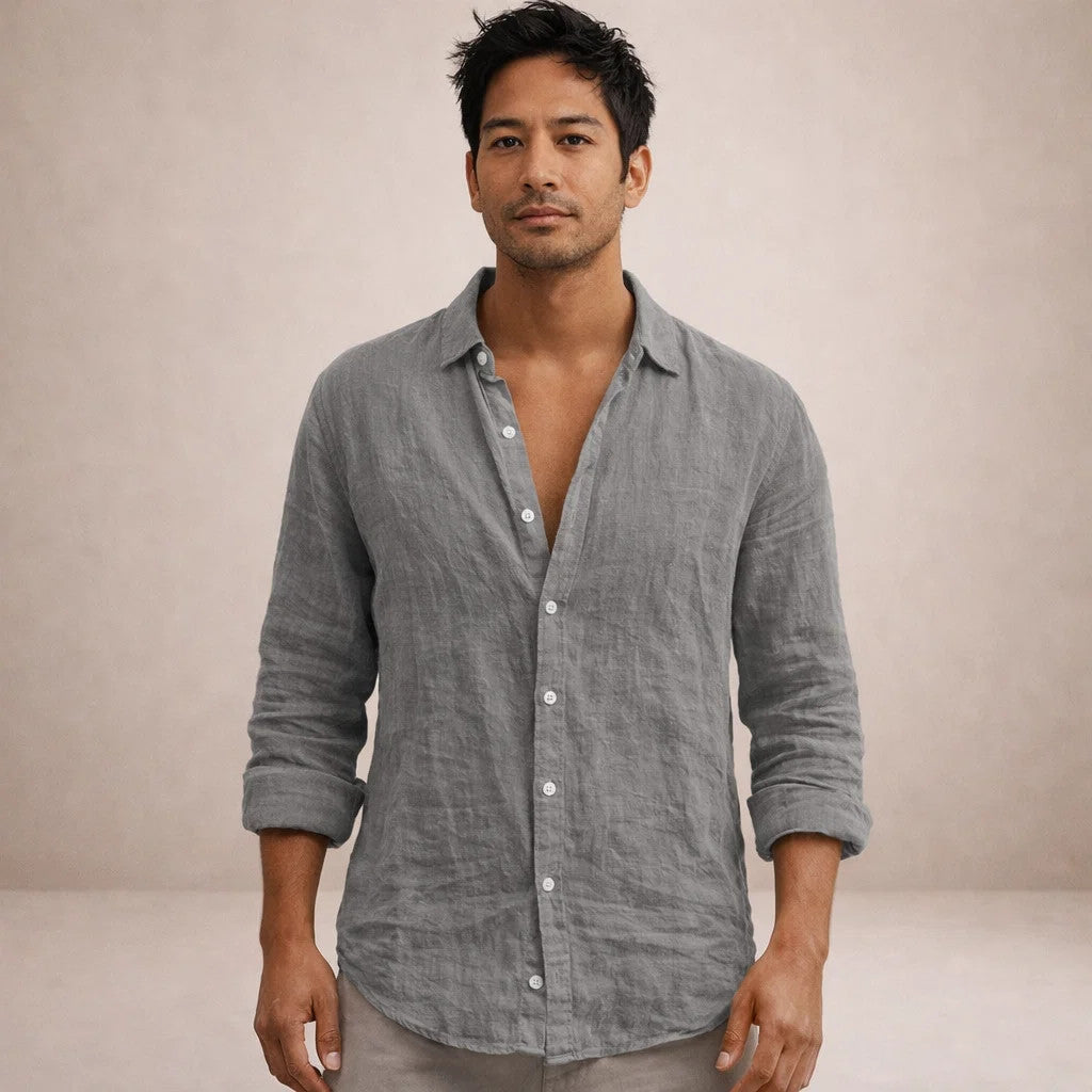 Men's Regular Fit Long Sleeve Linen Shirt for Summer