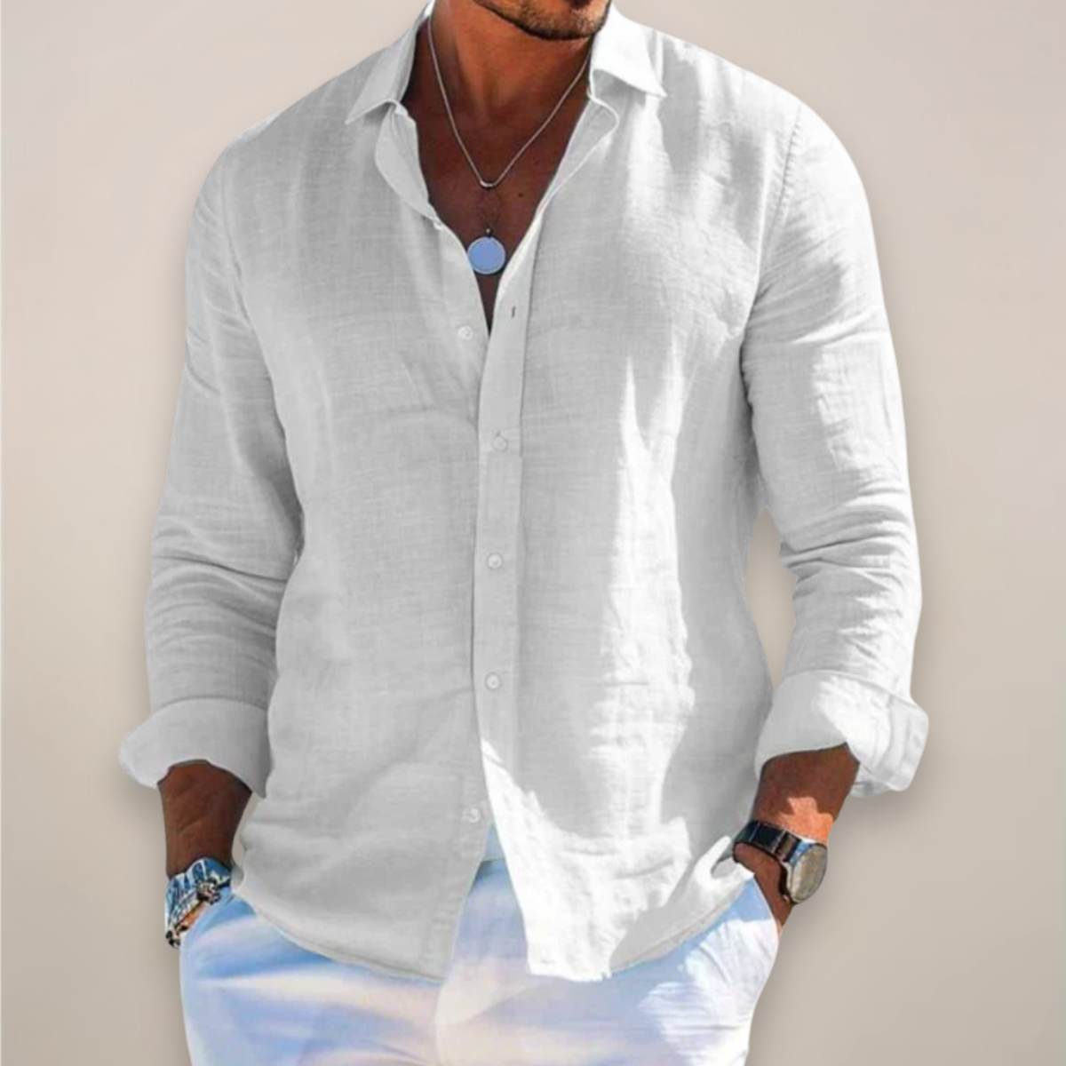 Men's Long Sleeve Linen Shirt for Summer
