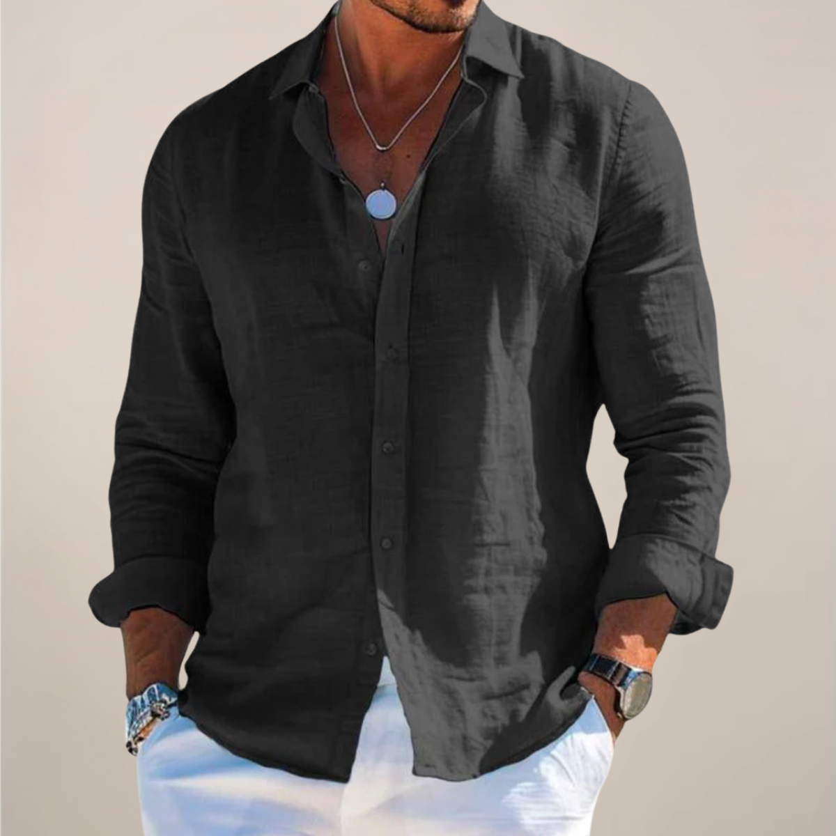 Men's Long Sleeve Linen Shirt for Summer