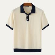 Męska Prążkowana Koszulka Polo Colorblock z Krótkim Rękawem