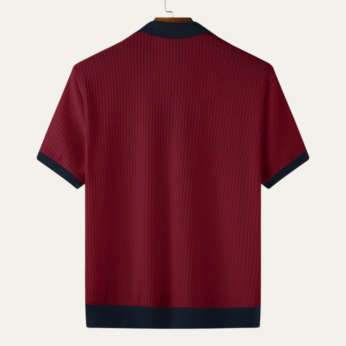 Men's Colorblock Ribbed Polo Shirt with Short Sleeves