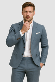 Herren Slim Fit Leinen Sommeranzug mit Sakko und Hose