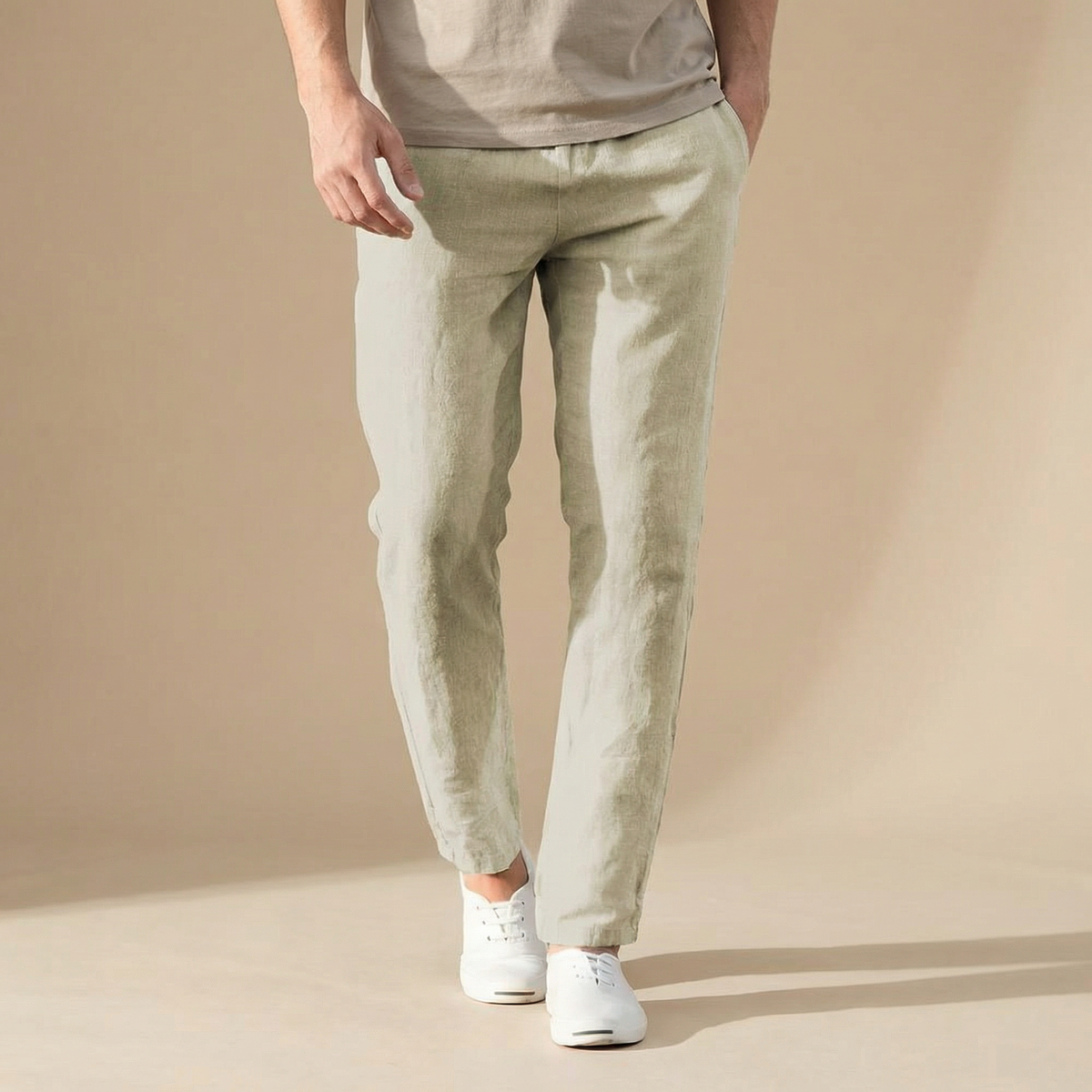 Herren Regular Fit Leinenhose für den Sommer mit Elastischem Bund