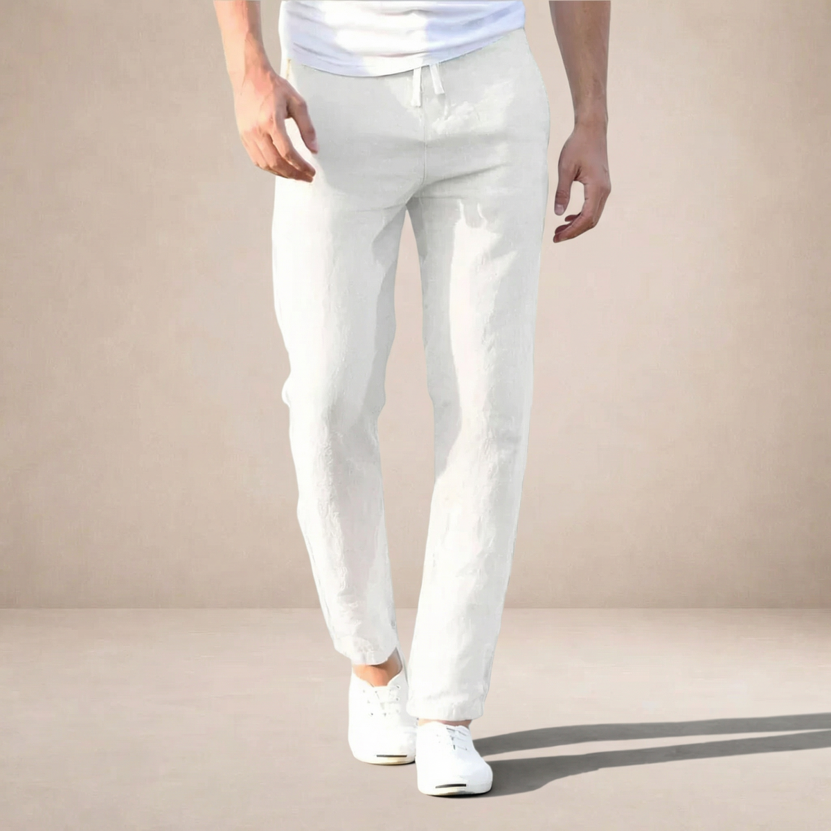 Herren Regular Fit Leinenhose für den Sommer mit Elastischem Bund