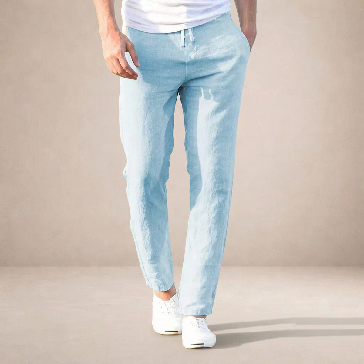 Herren Regular Fit Leinenhose für den Sommer mit Elastischem Bund