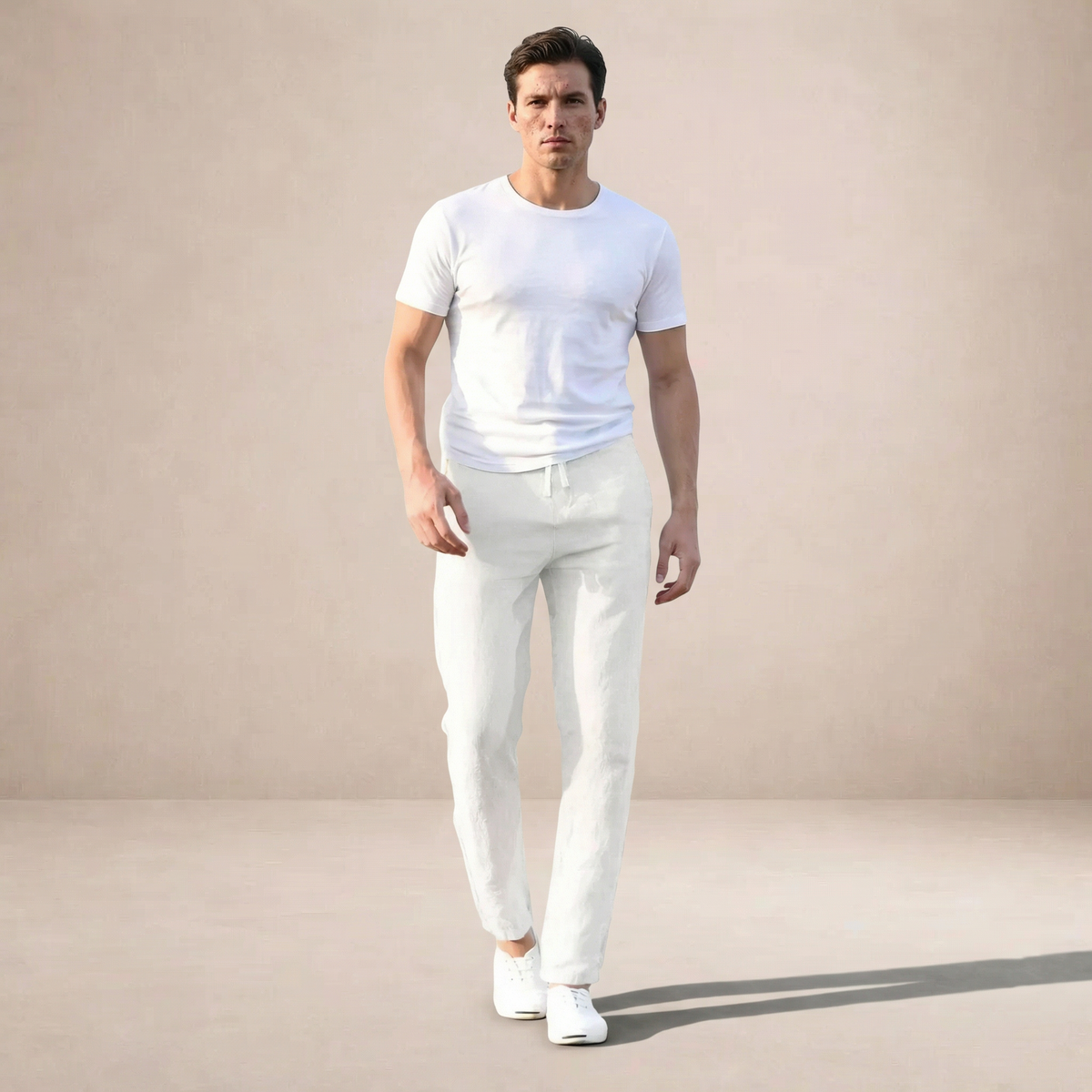 Herren Regular Fit Leinenhose für den Sommer mit Elastischem Bund