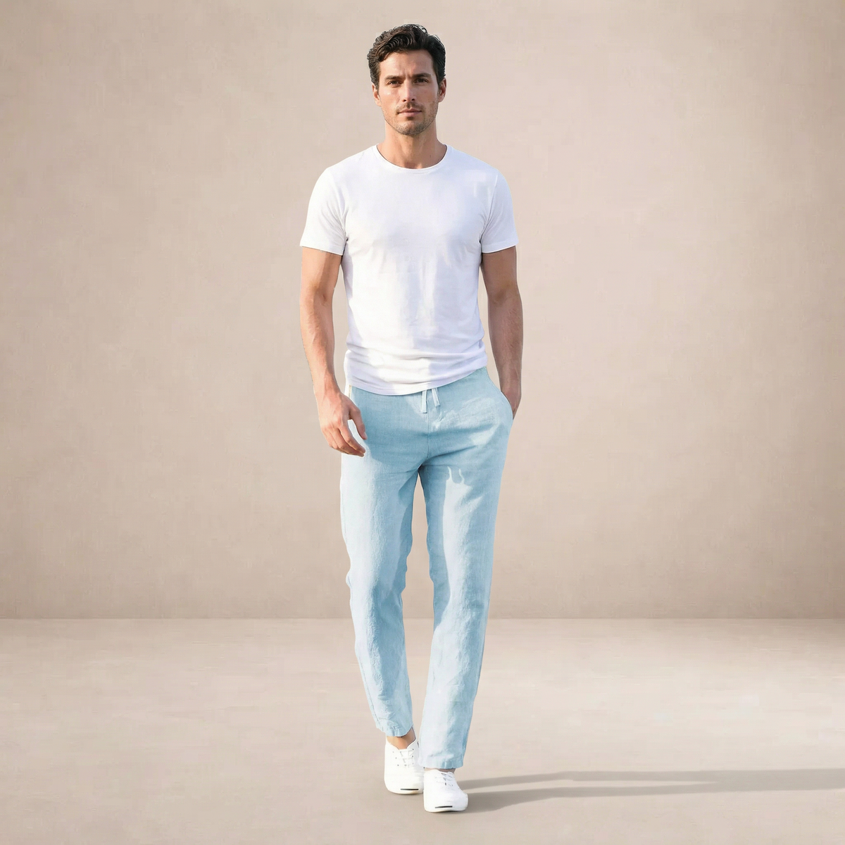 Herren Regular Fit Leinenhose für den Sommer mit Elastischem Bund