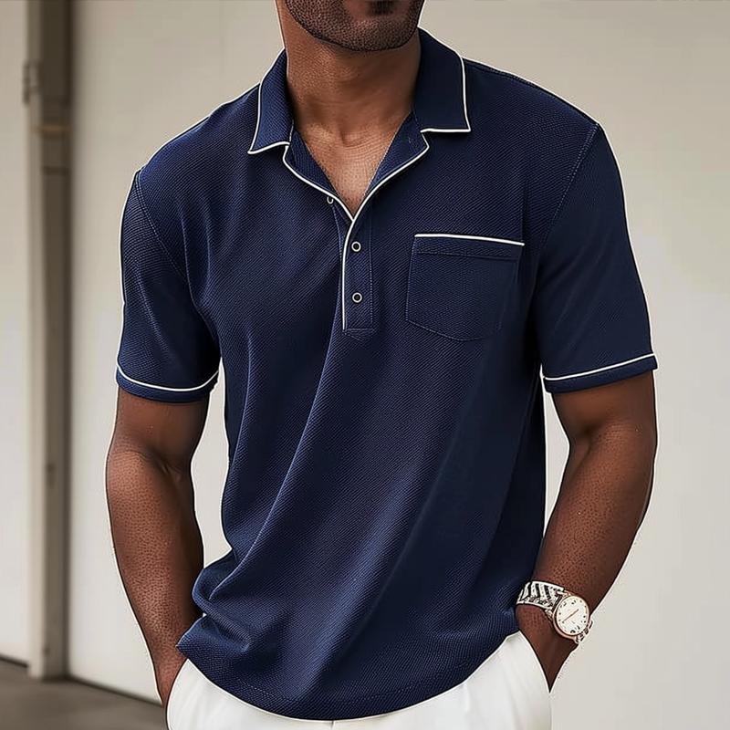Men's Classic Piqué Polo Shirt with Chest Pocket and Trendy Contrast Trim - Regular Fit